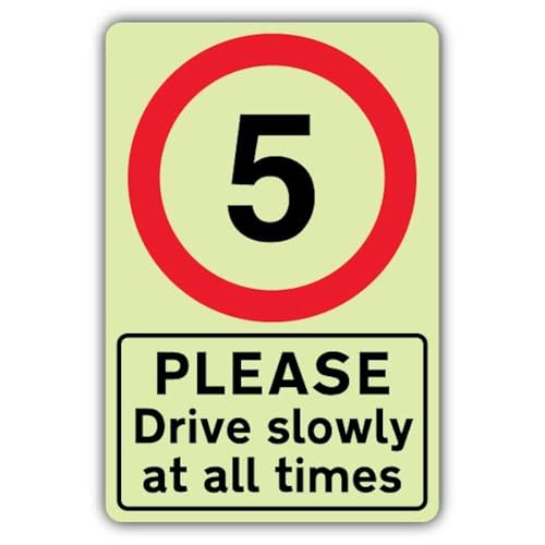 V Safety GloReflect Sicherheitsschild "Please Drive Slowly At All Times", Geschwindigkeitsbegrenzung, 400 x 600 mm, 1,2 mm starrer Kunststoff, GloReflect von VSafety