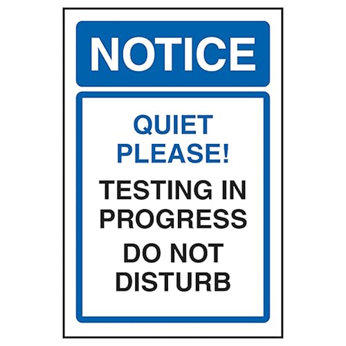V Safety Notice Quiet Please! Testing In Progress Do Not Disturb", selbstklebendes Vinyl, Aluminiumeffekt, 200 x 300 mm von VSafety