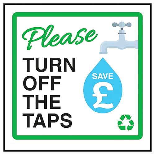 V Safety Please Turn Off The Taps Save £ Sicherheitsschild aus gebürstetem Aluminiumverbundstoff, 100 x 100 mm, 3 mm von VSafety