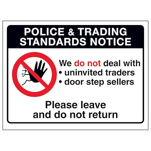 V Safety Police & Trading...We Do Not...Please Leave and Do Not Return 200 x 150 mm – selbstklebendes Vinyl – Sicherheitsschild in Aluminiumoptik von VSafety