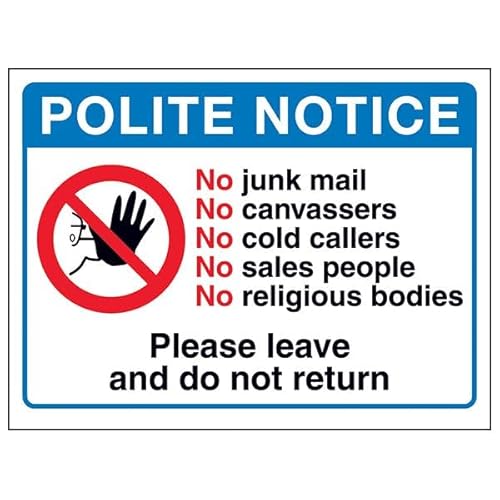 V Safety Polite Notice, No Junk Mail, No...Please Leave and Do Not Return 200 x 150 mm – selbstklebendes Vinyl – Sicherheitsschild in Aluminiumoptik V Safety Polite Notice, No Junk Mail, No...Please Leave and Do Not Return 200 x 150 mm – selbstklebendes Vinyl – Sicherheitsschild in Aluminiumoptik von VSafety
