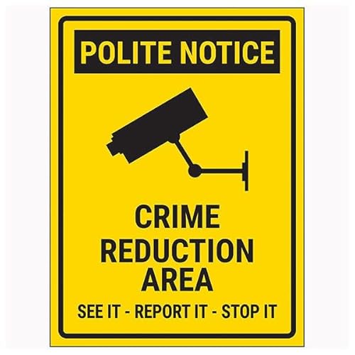 V Safety Polite Notice/Crime Reduction Area/See It-Report It-Stop It, selbstklebendes Vinyl, Aluminium-Effekt, 150 x 200 mm von VSafety