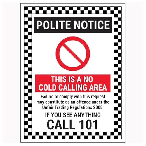 V Safety Polite Notice/This Is A No Cold Calling Area/Failure To Comply/If You See Anything Call 101, 300 x 400 mm – 3 mm Aluminiumverbund-Sicherheitsschild von VSafety
