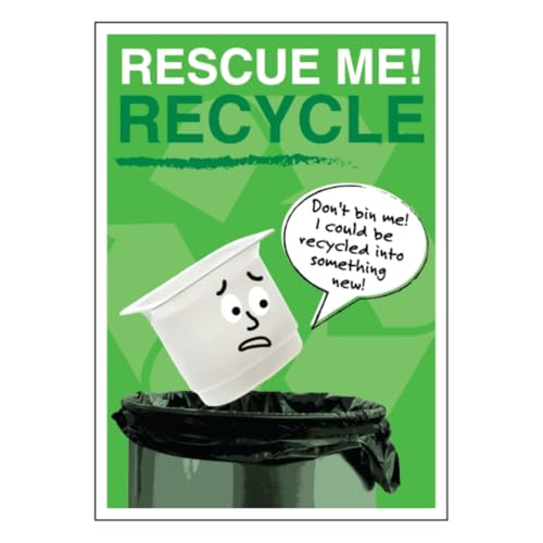 V Safety Rescue Me Recycling-Poster – Joghurt-Topf, lustiges Recycling-Bewusstseinsschild, A2-Größe, langlebig und laminiert, hergestellt in Großbritannien von VSafety