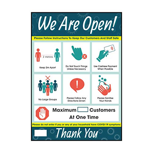 V Safety SP073A3-PW VSafety We Are Open Poster - Max Customers Sign 297 mm x 420 mm – Standard-Polypropylen, 297mm x 420mm V Safety SP073A3-PW VSafety We Are Open Poster - Max Customers Sign 297 mm x 420 mm – Standard-Polypropylen, 297mm x 420mm von VSafety
