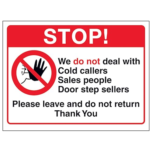 V Safety Stop! We Do Not Deal With Cold Callers, Sales People, Door Step... 150 x 100 mm, 3 mm Aluminiumverbund-Sicherheitsschild V Safety Stop! We Do Not Deal With Cold Callers, Sales People, Door Step... 150 x 100 mm, 3 mm Aluminiumverbund-Sicherheitsschild von VSafety