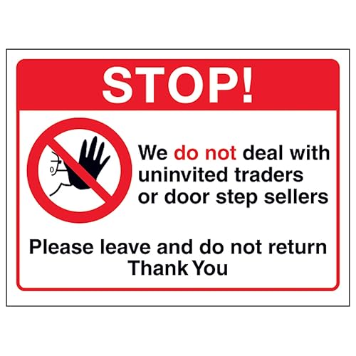 V Safety Stop! We Do Not Deal With Uninvited Traders Or Door Step Sellers... 150 x 100 mm – 3 mm Aluminiumverbund-Sicherheitsschild V Safety Stop! We Do Not Deal With Uninvited Traders Or Door Step Sellers... 150 x 100 mm – 3 mm Aluminiumverbund-Sicherheitsschild von VSafety