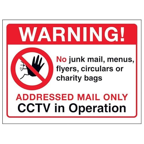 V Safety Warning!...Addressed Mail Only, CCTV in Operation, 200 x 150 mm, 3 mm dickes Sicherheitsschild aus gebürstetem Aluminium-Verbundwerkstoff V Safety Warning!...Addressed Mail Only, CCTV in Operation, 200 x 150 mm, 3 mm dickes Sicherheitsschild aus gebürstetem Aluminium-Verbundwerkstoff von VSafety