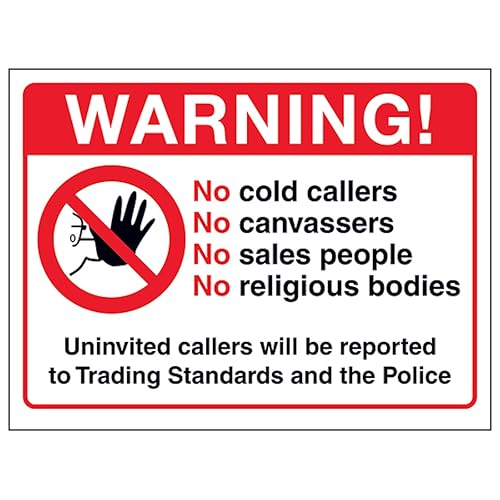 V Safety Warning! No Cold Callers, No Canvassers, No Sales People... 200 x 150 mm – 3 mm Sicherheitsschild aus Aluminiumverbundwerkstoff V Safety Warning! No Cold Callers, No Canvassers, No Sales People... 200 x 150 mm – 3 mm Sicherheitsschild aus Aluminiumverbundwerkstoff von VSafety