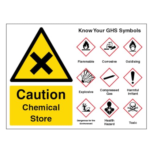 V Safety Warnschild "Caution Chemical Store Guidance", großes Querformat, 600 x 450 mm, 3 mm Aluminiumverbund-Sicherheitsschild von VSafety