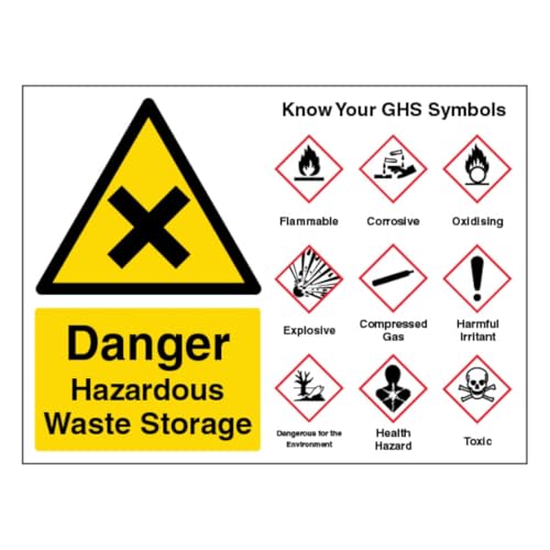 V Safety Warnschild "Danger Hazardous Waste Storage Guidance", großes Querformat, 400 x 300 mm, 1 mm, Hartplastikschild von VSafety