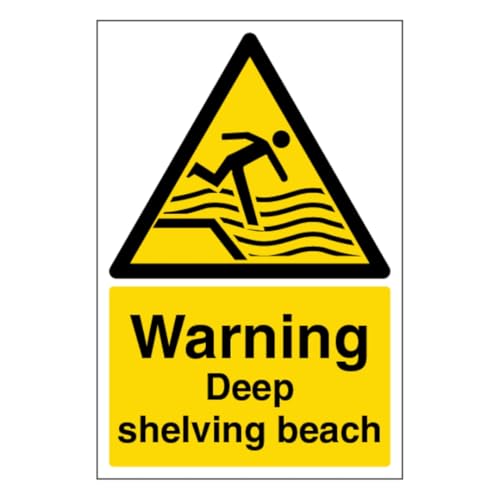 V Safety Warnschild "Deep Shelving Beach", Hochformat, 200 x 300 mm, selbstklebendes Vinyl-Sicherheitsschild von VSafety