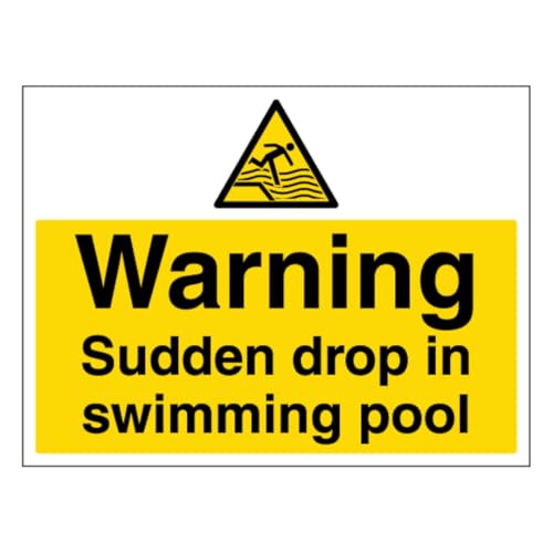 V Safety Warnschild "Sudden Drop In Swimming Pool", großes Querformat, 400 x 300 mm, 1 mm Hartplastik-Sicherheitsschild von VSafety