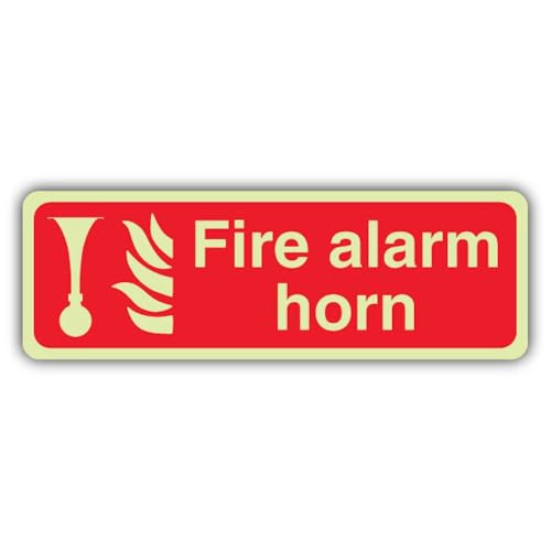 V Safety nachleuchtendes Feueralarmhorn – Querformat-Sicherheitsschild – 600 x 200 mm – 1,2 mm starrer Kunststoff – Standard-Leuchtmittel von VSafety