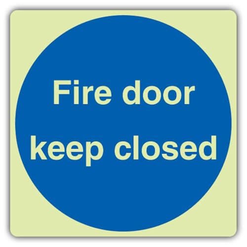 V Safety nachleuchtendes Schild mit Aufschrift "Fire Door Keep Close", quadratisch, 450 x 450 mm, 1,2 mm starrer Kunststoff, dreifach leuchtend von VSafety