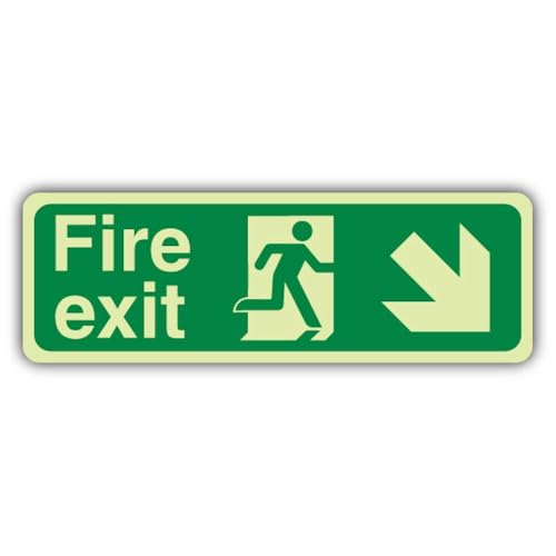 V Safety nachleuchtendes Sicherheitsschild "Fire Exit", Pfeil nach unten, 450 x 150 mm, 3 mm Aluminiumverbundstoff, Standardleuchtung von VSafety