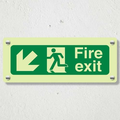 V Safety nachleuchtendes Sicherheitsschild "Fire Exit", Pfeil nach unten, 600 x 200 mm, 1,2 mm starrer Kunststoff, Standardleuchtung von VSafety