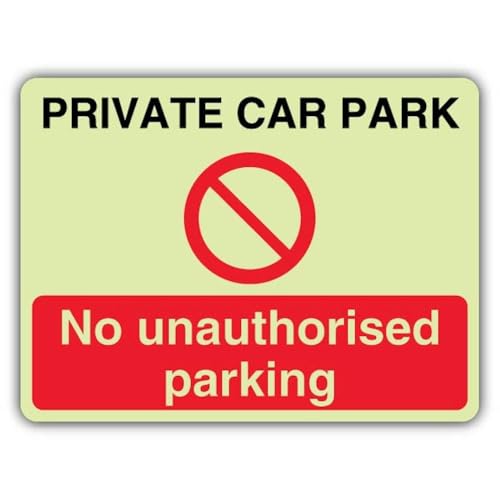 V Safety nachleuchtendes Sicherheitsschild "Private Car Park No Unauthorised Parking", 600 x 450 mm, 3 mm Aluminiumverbundstoff, doppelt leuchtend von VSafety