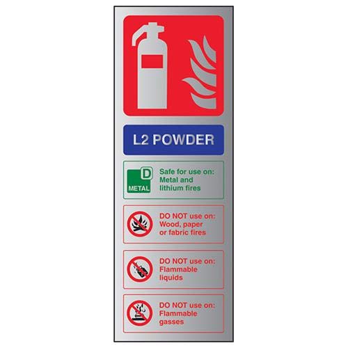 VSafety 11011AC-SABRSH Feuerlöscher -L2 Pulver ID Schild, 75 mm x 200 mm, selbstklebend, Alu-Effekt von VSafety