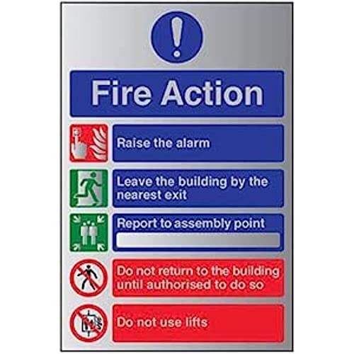 VSafety 12005AU-ACBRSH Schild mit Aufschrift General Fire Action 5", 200 mm x 300 mm - 3 mm, gebürstetes Aluminium Comp von VSafety