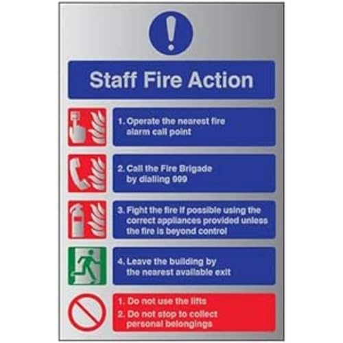 VSafety 12015AU-R1ABRSH Staff Fire Action 999 Schild, 200 mm x 300 mm-1,6 mm, Aluminium starrer Kunststoff von VSafety