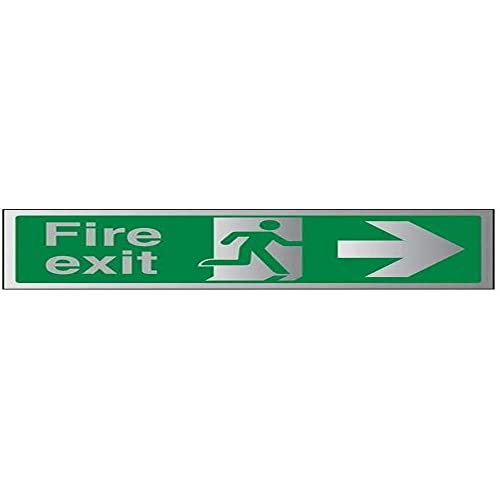 VSafety 14004AX-ACBRSH Schild mit Pfeil für Feuerausgang, rechts, 300 mm x 100 mm-3 mm, gebürstetes Aluminium von VSafety