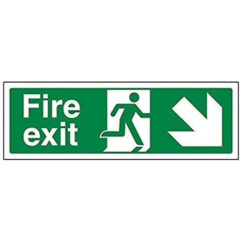 VSafety 14006 AX-R Notausgangsschild "Fire Exit" mit Pfeil nach unten rechts, 1 mm Hartkunststoff, Querformat, 300 mm x 100 mm, grün von VSafety