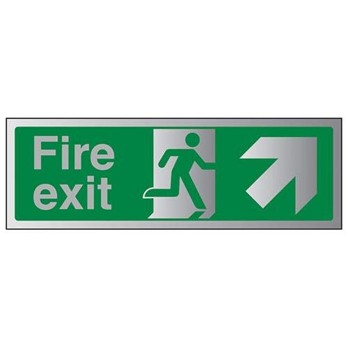 VSafety 14008BJ-ACBRSH Schild Fire Exit, Pfeil nach Oben und rechts, 450 mm x 150 mm-3 mm, gebürstetes Aluminium Comp von VSafety