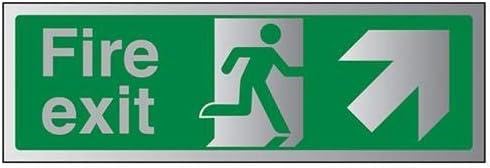 VSafety 14008BP-ACBRSH Schild Fire Exit, Pfeil nach Oben und rechts, 600 mm x 200 mm-3 mm, gebürstetes Aluminium Comp von VSafety