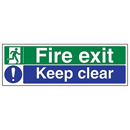 VSafety 14012BP-R1ABRSH Schild Fire Exit/Keep Clear, 600 mm x 200 mm-1,6 mm, Aluminium starrer Kunststoff von VSafety