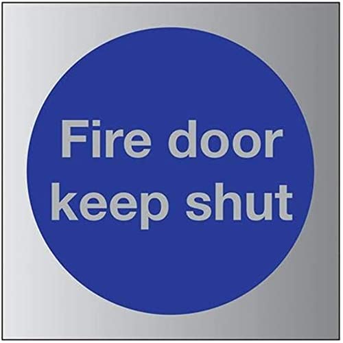VSafety 18001AE-ACBRSH Schild mit Aufschrift Fire Door Keep Shut, 80 mm x 80 mm-3 mm, gebürstetes Aluminium Comp von VSafety