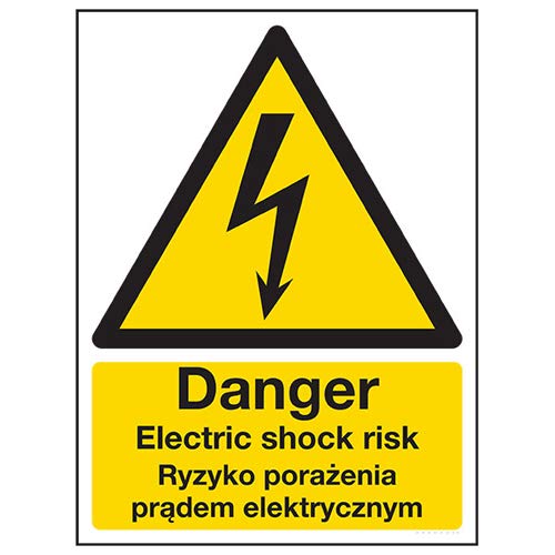 VSafety 68051AN-S English/Polish Danger Electric Shock Schild, 200 x 300 mm von VSafety