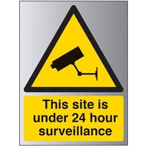 VSafety 6E003BC-R1ABRSH Schild mit Aufschrift Site-is Under 24 Hour Surveillance, 300 mm x 400 mm-1,6 mm, Aluminium starrer Kunststoff von VSafety