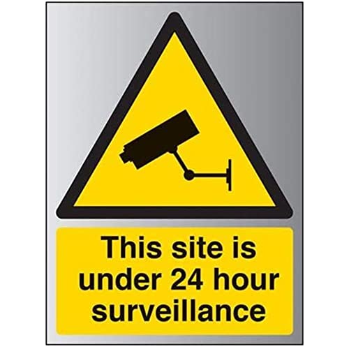 VSafety 6E003BC-SABRSH Schild mit Aufschrift Site-is Under 24 Hour Surveillance, 300 mm x 400 mm, selbstklebend, Alu-Effekt von VSafety