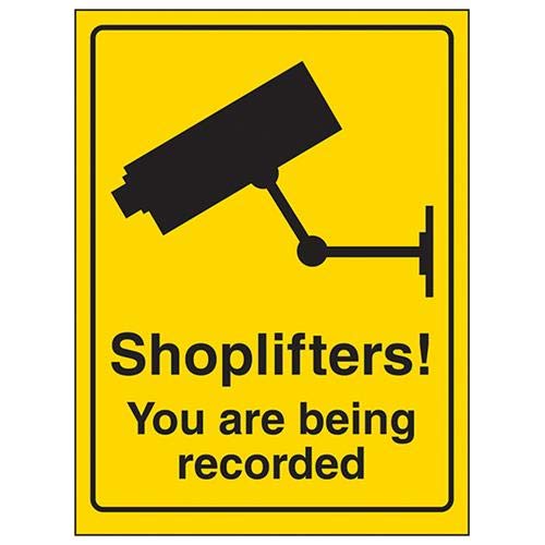 V Safety 6E070AU-RY Recorded Shoplifters Schild mit Aufschrift You Are Being recordded, 200 mm x 300 mm, starrer Kunststoff, Schwarz, 200mm x 300mm von V Safety