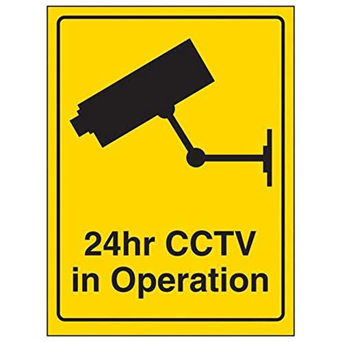 V Safety 6E073AN-RY 24-Stunden-Überwachungskamera Schild mit Aufschrift 24h CCTV Camera in Operation, 150 mm x 200 mm, starrer Kunststoff, Schwarz, 150mm x 200mm von V Safety