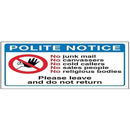 VSafety DP058AL-S Polite Notice: No Junk Mail or Cold Callers Schild, 150 mm x 100 mm, selbstklebendes Vinyl VSafety DP058AL-S Polite Notice: No Junk Mail or Cold Callers Schild, 150 mm x 100 mm, selbstklebendes Vinyl von VSafety