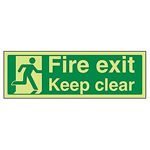 VSafety Notausgangsschild „Fire Exit Keep Clear“, leuchtet im Dunklen, Hartplastik, 300 x 100 mm von VSafety