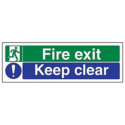 VSafety Schild für Notausgang mit Aufschrift „Fire Exit/Keep Clear“, Querformat, 300 x 100 mm, 1 mm dicker Hartkunststoff, englische Version von VSafety