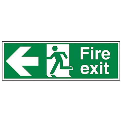 VSafety Schild mit Aufschrift „Fire Exit“ (englische Version), Pfeil nach links - Querformat - 300 mm x 100 mm - 2 mm Hartkunststoff von VSafety