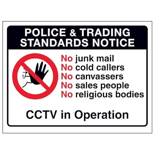 VSafety Trading Standards: No Cold Callers CCTV in Use Schild – 150 mm x 100 mm – selbstklebendes Vinyl von VSafety