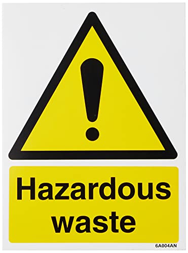 VSafety Warnschild „Gefährlicher Abfall“ (Hazardous Waste), Hochformat, 150 x 200 mm, selbstklebendes Vinyl von VSafety