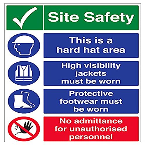 VSafety Warnschild „Multi Hazard Site Safety No Admittance", Hochformat, 600 mm x 800 mm, 1 mm, Hartkunststoff von VSafety