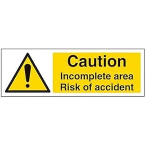 VSafety Warnschild "Caution Incomplete Area Risk Of Accident – Querformat – 300 mm x 100 mm – 1 mm starrer Kunststoff von VSafety