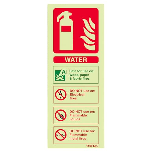 VSafety Warnschild für Feuerlöscher, Wasser-Kennzeichnung, leuchtet im Dunkeln, 75 x 200 mm, Hartkunststoff von VSafety