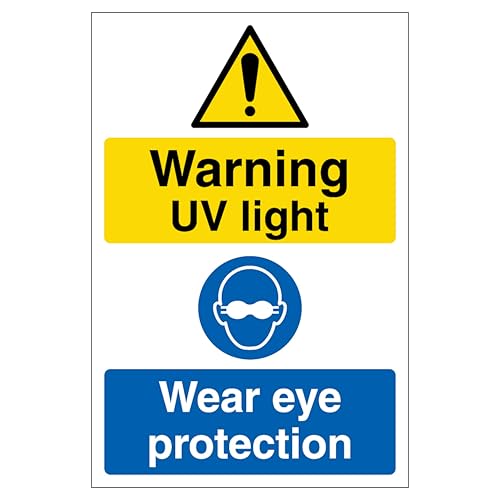 Warnung vor UV-Strahlung, Augenschutz, Hochformat, 150 x 200 mm, leuchtet im Dunkeln, selbstklebendes Vinyl von VSafety