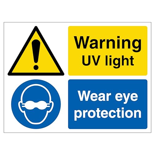 Warnung vor UV-Strahlung, Augenschutz, Querformat, 400 x 300 mm, leuchtet im Dunkeln, selbstklebendes Vinyl von VSafety
