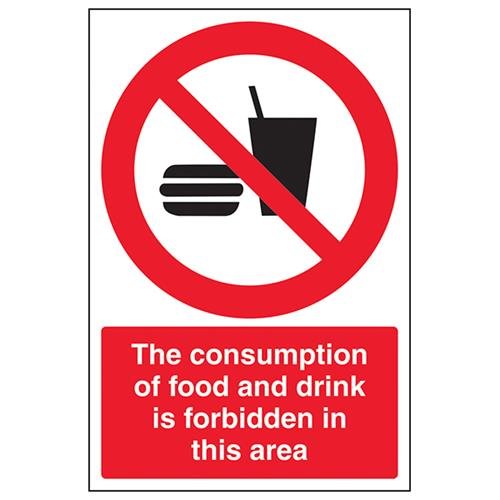 VSafety The Consumtion Of Food And Drink Is Forbidden In This Area Schild – Hochformat – 200 mm x 300 mm – selbstklebendes Vinyl von V Safety