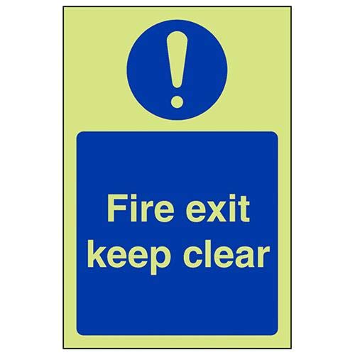 VSafety englisches Notausgangsschild „Fire Exit Keep Clear“, leuchtet im Dunklen, Hartplastik, 100 x 150 mm von VSafety