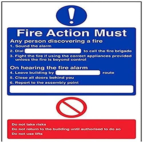 vsafety 12001 au-r Fire Action Sign, allgemeine Fire Action Zifferblatt, starrer Kunststoff, Porträt, 200 mm x 300 mm, blau/rot vsafety 12001 au-r Fire Action Sign, allgemeine Fire Action Zifferblatt, starrer Kunststoff, Porträt, 200 mm x 300 mm, blau/rot von VSafety